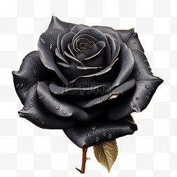黑色玫瑰写实图片_黑色玫瑰写实露水元素装饰图案