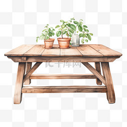 桌面工位牌图片_水彩植物木桌免扣元素