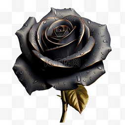 黑色玫瑰露水金边写实元素装饰图