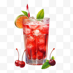 饮料樱桃冰块饮品夏季元素写实装