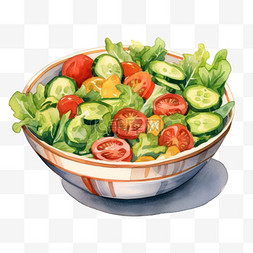 水果沙拉图片_水彩美味蔬菜沙拉免扣元素