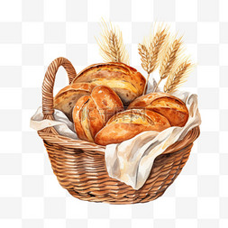 芝士培根面包图片_水彩大麦面包篮子扣元素