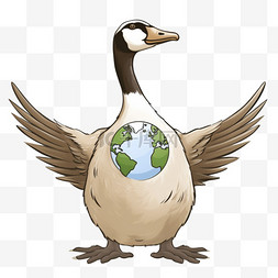 鹅将地球握在手中，表示对自然的