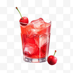 手绘红色饮料图片_手绘红色樱桃饮料可爱元素写实装