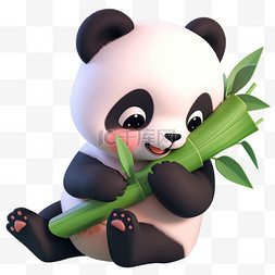 可爱熊猫竹子图片_抱着竹子可爱熊猫3d卡通元素