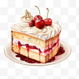 樱桃果酱蛋糕甜点写实元素装饰图