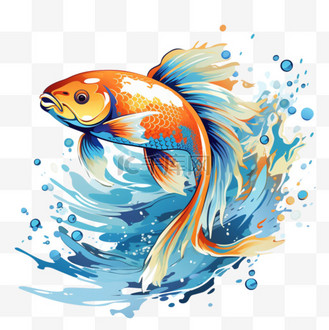 鱼跳出水面,溅起的水花被隔离在白色上