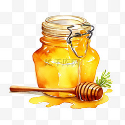 玻璃蜂蜜图片_水彩美味蜂蜜罐免扣元素