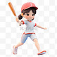 亚运会3D人物竞技比赛打棒球的可爱女孩