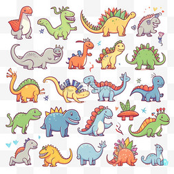 涂鸦可爱简单的恐龙矢量套装