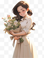 教师节捧花的女老师人物形象