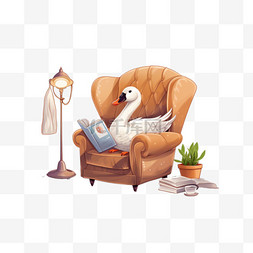鹅在沙发上看书和放松