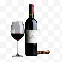 酒杯葡萄酒图片_红酒杯酒瓶葡萄酒写实元素装饰图