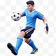亚运会3D人物竞技比赛短发蓝衣少年踢足球