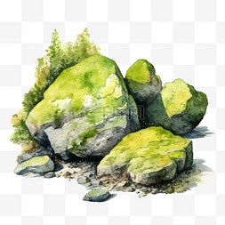 石头绿布图片_水彩青苔石头免扣元素