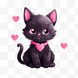 红心手绘图片_带粉红心的黑猫