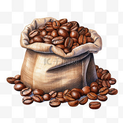 咖啡豆袋图片_水彩一大袋咖啡豆免扣元素