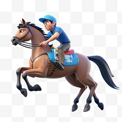 骑马的男子图片_亚运会3D人物竞技比赛骑马的蓝衣