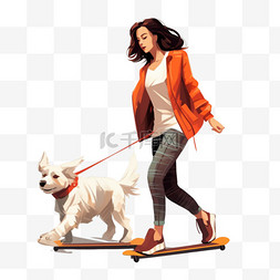 女人遛狗图片_滑板上遛狗的女人