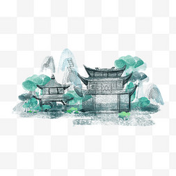 中水墨建筑图片_中式水墨建筑水彩风格亭子