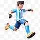 亚运会3D人物竞技比赛蓝白球衣男子踢足球