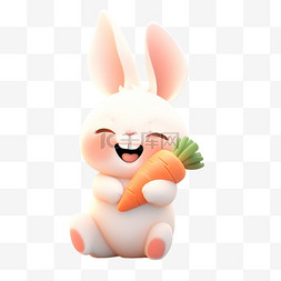 兔子卡通3d图片_可爱兔子吃胡萝卜卡通3d元素