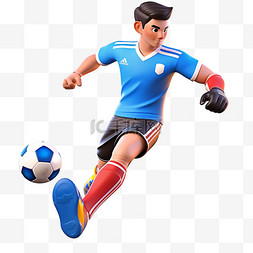 足球人物png图片_亚运会3D人物竞技比赛蓝衣黑发男