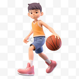 篮球体育竞技图片_亚运会3D人物竞技比赛黄衣男孩打