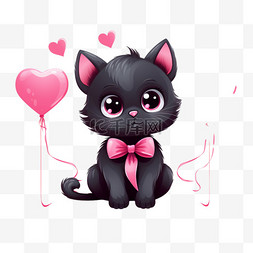 粉红的心图片_带粉红心的黑猫