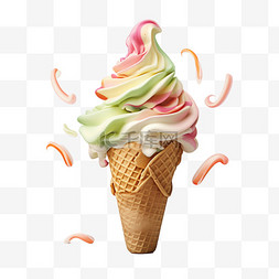 甜品装饰图片_冰淇淋彩虹清新奶油甜筒写实元素