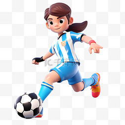 踢足球立体图片_亚运会3D人物竞技比赛长棕发女生