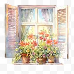 窗户春天图片_水彩粉色花朵春天窗户剪贴画