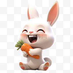 3d可爱兔子吃胡萝卜卡通元素