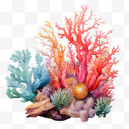 海底手绘水彩图片_水彩珊瑚礁免扣元素