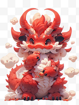 龙年红色中国神话小龙3D形象