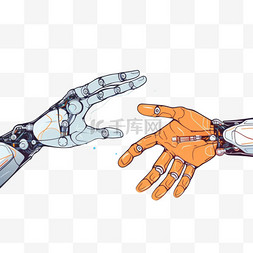 赛博朋克宠物图片_机器人的手和人类的触摸。半机械