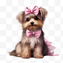 狗狗坐着图片_穿着粉红色敷料的狗坐着
