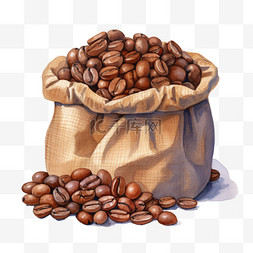 咖啡豆图片_水彩咖啡豆大袋子免扣元素