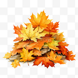 秋季落叶堆图片_水彩落红落叶堆免扣元素