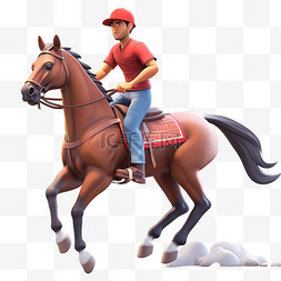 亚运会3D人物竞技比赛骑马的红帽