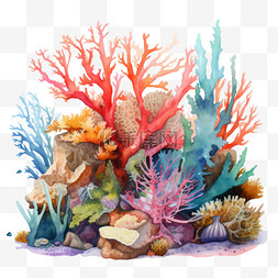 水彩海底珊瑚礁免扣元素