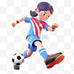 踢足球立体图片_亚运会3D人物竞技比赛红蓝球衣女
