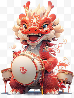 中国风立体红色图片_龙年春节3D立体龙元素红色喜庆