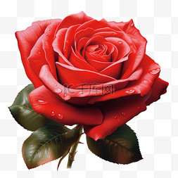 红色玫瑰有露水细节写实元素装饰
