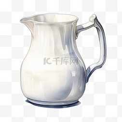 奶壶图片_水彩白色陶瓷奶壶免扣元素