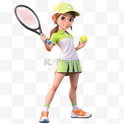 打网球的小人图片_亚运会3D人物竞技比赛绿帽女子打