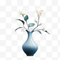 砖瓦瓷器图片_花瓶玉兰花蓝色写实元素装饰图案