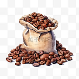 咖啡豆袋子图片_水彩自制咖啡豆袋子免扣元素