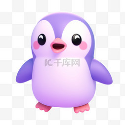 紫色企鹅3D可爱图标元素
