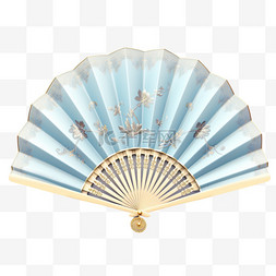 中国风印花图案图片_蓝色折扇印花扇面写实元素装饰图